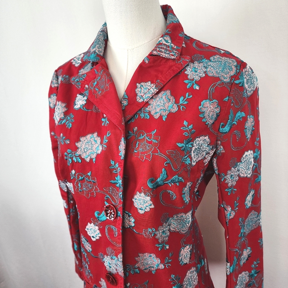 Johnny Was Floral Embroidered Coat Red Medium Like New *RARE FIND* - Picture 4 of 16